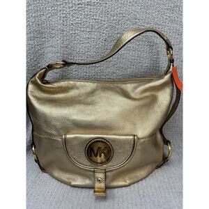 Michael Kors Fulton Gold Pebbled Leather Shoulder Bag Purse #63838